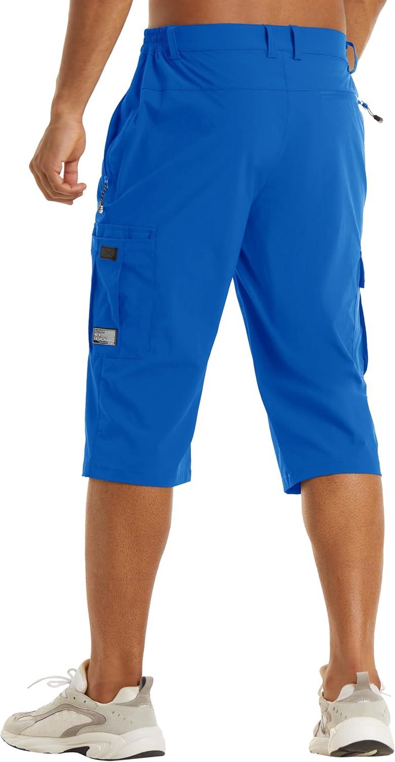 imageTACVASEN Mens Capri Pants Long Shorts Below Knee Cargo Shorts 34 Hiking Lightweight Quick Dry with Pockets for WorkoutColor Blue