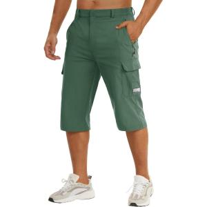 imageTACVASEN Mens Capri Pants Long Shorts Below Knee Cargo Shorts 34 Hiking Lightweight Quick Dry with Pockets for WorkoutBean Green