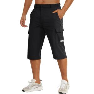 imageTACVASEN Mens Capri Pants Long Shorts Below Knee Cargo Shorts 34 Hiking Lightweight Quick Dry with Pockets for WorkoutBlack