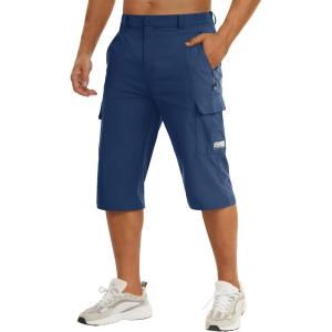 imageTACVASEN Mens Capri Pants Long Shorts Below Knee Cargo Shorts 34 Hiking Lightweight Quick Dry with Pockets for WorkoutBlue