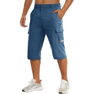 imageTACVASEN Mens Capri Pants Long Shorts Below Knee Cargo Shorts 34 Hiking Lightweight Quick Dry with Pockets for WorkoutBlue Gray