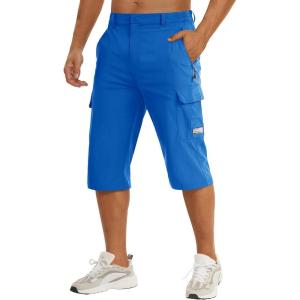 imageTACVASEN Mens Capri Pants Long Shorts Below Knee Cargo Shorts 34 Hiking Lightweight Quick Dry with Pockets for WorkoutColor Blue