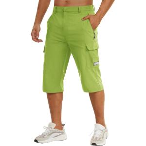 imageTACVASEN Mens Capri Pants Long Shorts Below Knee Cargo Shorts 34 Hiking Lightweight Quick Dry with Pockets for WorkoutG Green