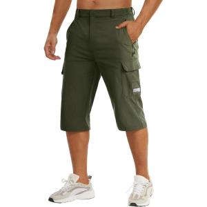 imageTACVASEN Mens Capri Pants Long Shorts Below Knee Cargo Shorts 34 Hiking Lightweight Quick Dry with Pockets for WorkoutGreen