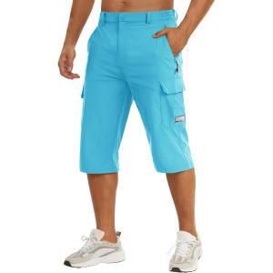 imageTACVASEN Mens Capri Pants Long Shorts Below Knee Cargo Shorts 34 Hiking Lightweight Quick Dry with Pockets for WorkoutIce Blue