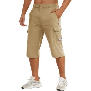 imageTACVASEN Mens Capri Pants Long Shorts Below Knee Cargo Shorts 34 Hiking Lightweight Quick Dry with Pockets for WorkoutKhaki