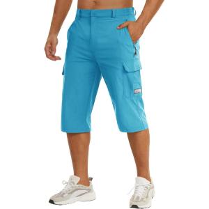 imageTACVASEN Mens Capri Pants Long Shorts Below Knee Cargo Shorts 34 Hiking Lightweight Quick Dry with Pockets for WorkoutLake Blue