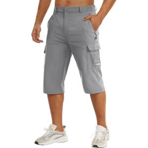 imageTACVASEN Mens Capri Pants Long Shorts Below Knee Cargo Shorts 34 Hiking Lightweight Quick Dry with Pockets for WorkoutLight Grey