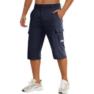 imageTACVASEN Mens Capri Pants Long Shorts Below Knee Cargo Shorts 34 Hiking Lightweight Quick Dry with Pockets for WorkoutNavy