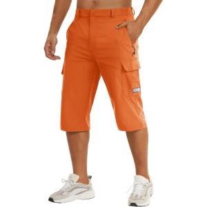 imageTACVASEN Mens Capri Pants Long Shorts Below Knee Cargo Shorts 34 Hiking Lightweight Quick Dry with Pockets for WorkoutOrange