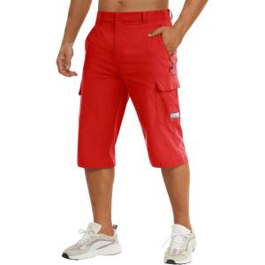 imageTACVASEN Mens Capri Pants Long Shorts Below Knee Cargo Shorts 34 Hiking Lightweight Quick Dry with Pockets for WorkoutTomato Red