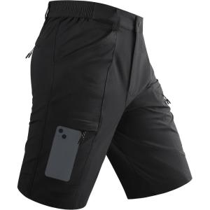 imageTACVASEN Mens Cargo Shorts Quick Dry Lightweight Elastic Waist 5 Zipper Pockets 10quot Shorts Outdoor Fishing Hiking GolfBlack