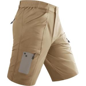 imageTACVASEN Mens Cargo Shorts Quick Dry Lightweight Elastic Waist 5 Zipper Pockets 10quot Shorts Outdoor Fishing Hiking GolfKhaki