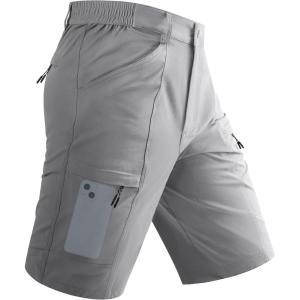 imageTACVASEN Mens Cargo Shorts Quick Dry Lightweight Elastic Waist 5 Zipper Pockets 10quot Shorts Outdoor Fishing Hiking GolfLight Grey