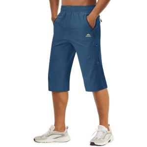 imageTACVASEN Mens Quick Dry Hiking 34 Long Capri Shorts Athletic Workout Running Shorts with Zipper PocketsBlue Grey