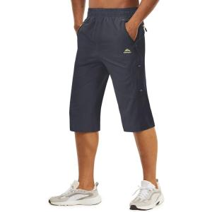 imageTACVASEN Mens Quick Dry Hiking 34 Long Capri Shorts Athletic Workout Running Shorts with Zipper PocketsGray