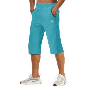 imageTACVASEN Mens Quick Dry Hiking 34 Long Capri Shorts Athletic Workout Running Shorts with Zipper PocketsLake Blue