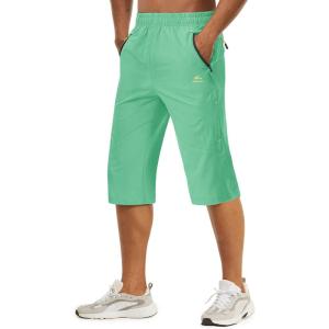 imageTACVASEN Mens Quick Dry Hiking 34 Long Capri Shorts Athletic Workout Running Shorts with Zipper PocketsMint Green