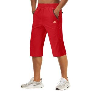 imageTACVASEN Mens Quick Dry Hiking 34 Long Capri Shorts Athletic Workout Running Shorts with Zipper PocketsTomato Red