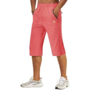 imageTACVASEN Mens Quick Dry Hiking 34 Long Capri Shorts Athletic Workout Running Shorts with Zipper PocketsWatermelon Red