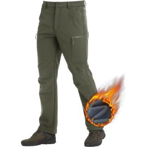 imageTACVASEN Mens Hiking Pants Fleece Lined Cargo Work Pants with 5 Pockets for Fishing Camping TravelArmy Green
