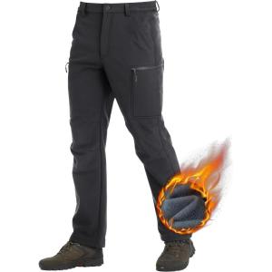 imageTACVASEN Mens Hiking Pants Fleece Lined Cargo Work Pants with 5 Pockets for Fishing Camping TravelBlack