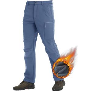 imageTACVASEN Mens Hiking Pants Fleece Lined Cargo Work Pants with 5 Pockets for Fishing Camping TravelBlue Grey