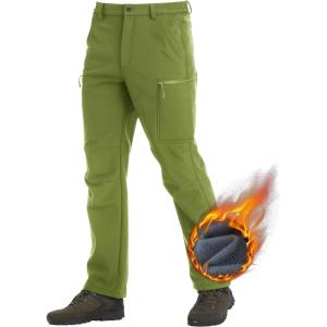 imageTACVASEN Mens Hiking Pants Fleece Lined Cargo Work Pants with 5 Pockets for Fishing Camping TravelD Bright Green