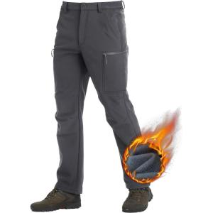 imageTACVASEN Mens Hiking Pants Fleece Lined Cargo Work Pants with 5 Pockets for Fishing Camping TravelDark Grey