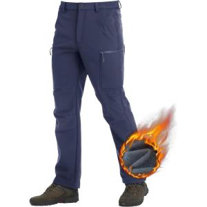 imageTACVASEN Mens Hiking Pants Fleece Lined Cargo Work Pants with 5 Pockets for Fishing Camping TravelNavy