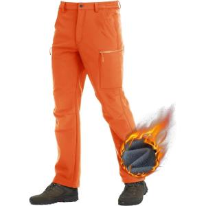 imageTACVASEN Mens Hiking Pants Fleece Lined Cargo Work Pants with 5 Pockets for Fishing Camping TravelOrange