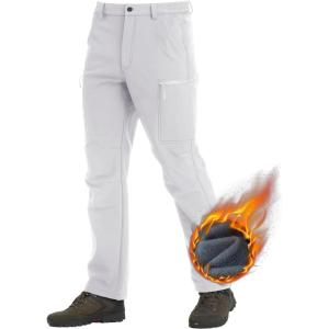 imageTACVASEN Mens Hiking Pants Fleece Lined Cargo Work Pants with 5 Pockets for Fishing Camping TravelWhite