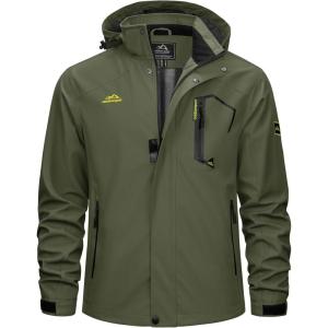 imageTACVASEN Mens Lightweight Windbreaker Rain Jacket with Hooded Water Resistant Outdoor Raincoat for Men Hiking TravelArmy Green