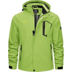 imageTACVASEN Mens Lightweight Windbreaker Rain Jacket with Hooded Water Resistant Outdoor Raincoat for Men Hiking TravelBright Green