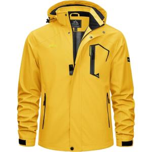 imageTACVASEN Mens Lightweight Windbreaker Rain Jacket with Hooded Water Resistant Outdoor Raincoat for Men Hiking TravelYellow