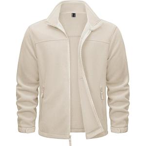 imageTACVASEN Mens Polar Fleece Jackets Lightweight Soft Winter Thermal Coats Outdoor Windproof Zip Up Jacket with PocketsBeige
