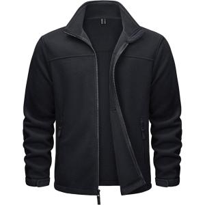 imageTACVASEN Mens Polar Fleece Jackets Lightweight Soft Winter Thermal Coats Outdoor Windproof Zip Up Jacket with PocketsBlack