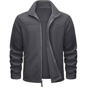imageTACVASEN Mens Polar Fleece Jackets Lightweight Soft Winter Thermal Coats Outdoor Windproof Zip Up Jacket with PocketsDark Grey