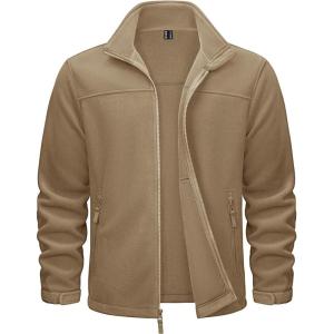 imageTACVASEN Mens Polar Fleece Jackets Lightweight Soft Winter Thermal Coats Outdoor Windproof Zip Up Jacket with PocketsKhaki