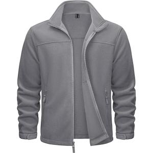 imageTACVASEN Mens Polar Fleece Jackets Lightweight Soft Winter Thermal Coats Outdoor Windproof Zip Up Jacket with PocketsLight Grey