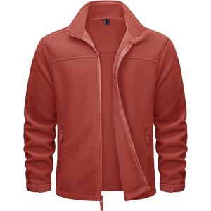 imageTACVASEN Mens Polar Fleece Jackets Lightweight Soft Winter Thermal Coats Outdoor Windproof Zip Up Jacket with PocketsOrange Red