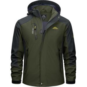 imageTACVASEN Mens Rain Coats Casual Waterproof with Hood Jackets Lightweight Zipper Pocket for Running Hiking ClimbingArmy Green
