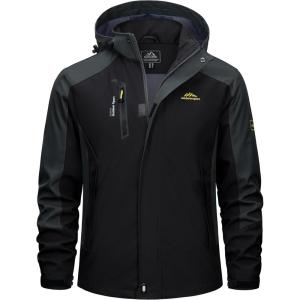 imageTACVASEN Mens Rain Coats Casual Waterproof with Hood Jackets Lightweight Zipper Pocket for Running Hiking ClimbingBlack