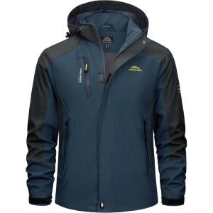 imageTACVASEN Mens Rain Coats Casual Waterproof with Hood Jackets Lightweight Zipper Pocket for Running Hiking ClimbingDenim Blue