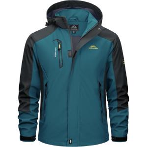 imageTACVASEN Mens Rain Coats Casual Waterproof with Hood Jackets Lightweight Zipper Pocket for Running Hiking ClimbingLake Blue