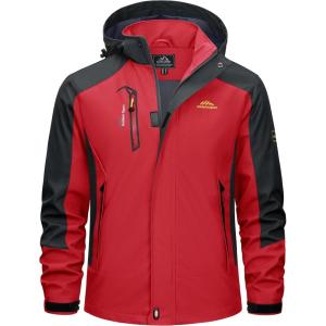 imageTACVASEN Mens Rain Coats Casual Waterproof with Hood Jackets Lightweight Zipper Pocket for Running Hiking ClimbingRed