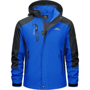 imageTACVASEN Mens Rain Coats Casual Waterproof with Hood Jackets Lightweight Zipper Pocket for Running Hiking ClimbingRoyal Blue