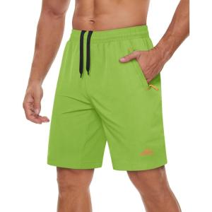 imageTACVASEN Mens Running Athletic Shorts Quick Dry Lightweight Gym Sports Basketball Hiking Short with 3 Zipper PocketsB Fruit Green