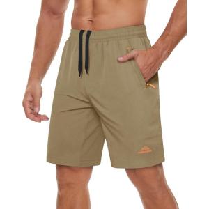 imageTACVASEN Mens Running Athletic Shorts Quick Dry Lightweight Gym Sports Basketball Hiking Short with 3 Zipper PocketsB Khaki