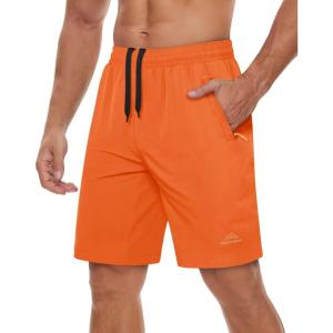 imageTACVASEN Mens Running Athletic Shorts Quick Dry Lightweight Gym Sports Basketball Hiking Short with 3 Zipper PocketsB Orange